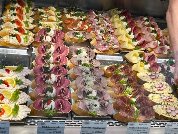 Traditional Czech chlebicky open sandwiches in Prague