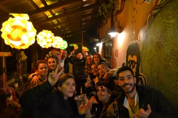 Backpackers meeting in the common area at Hostel ELF Prague