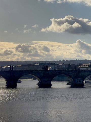 Charles Bridge in Prague during a quiet winter morning