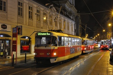 Night tram in Prague used for late-night public transport