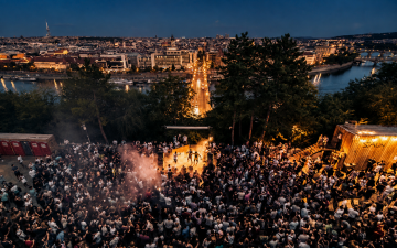 Stalin Letna outdoor nightlife under Prague Metronome