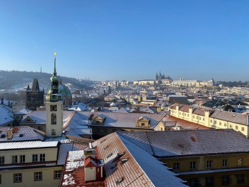 Historic streets in central Prague during cold winter weather
